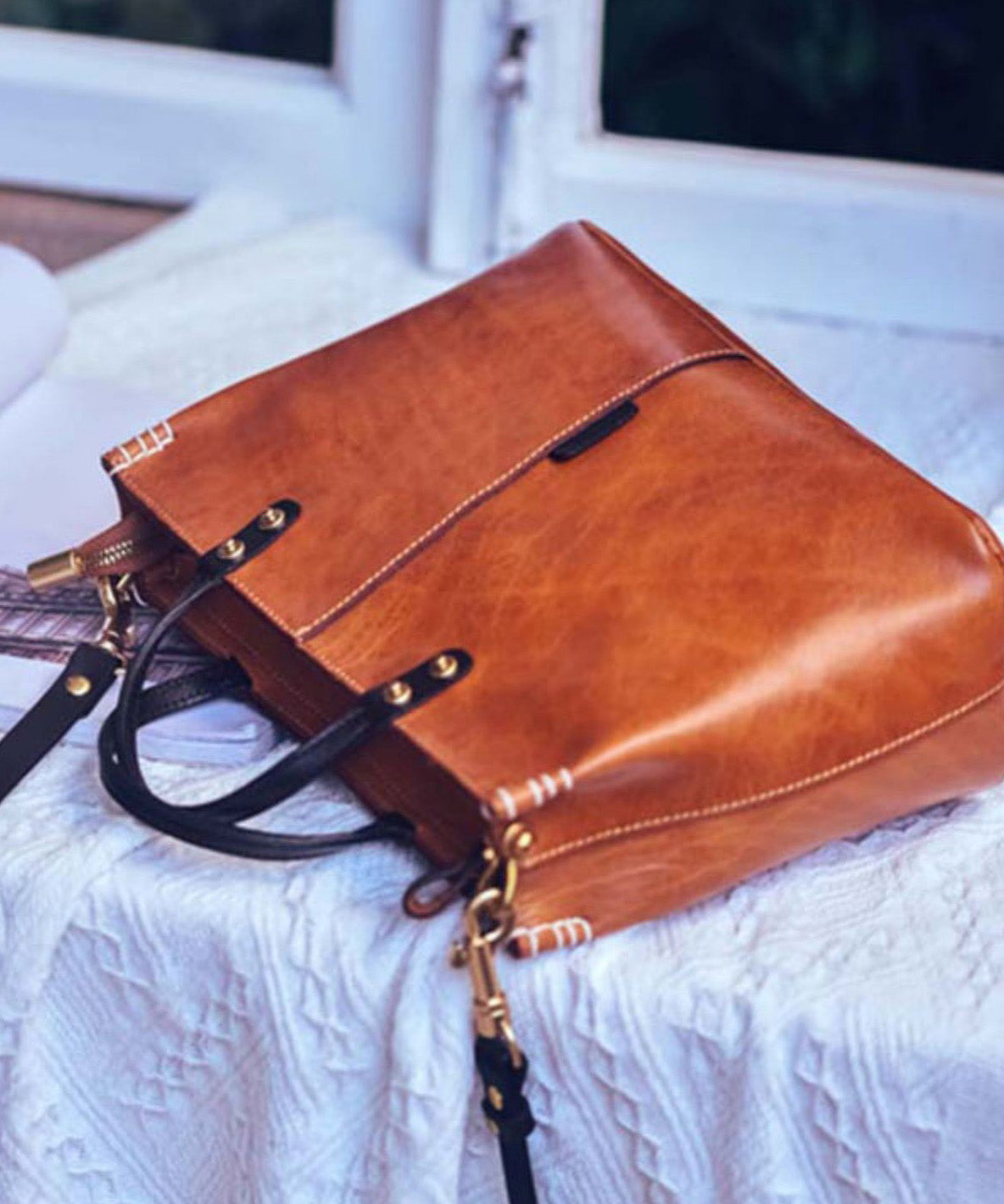 Brown Tote Large Vintage Durable Leather Handbag