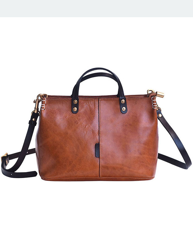 Brown Tote Large Vintage Durable Leather Handbag