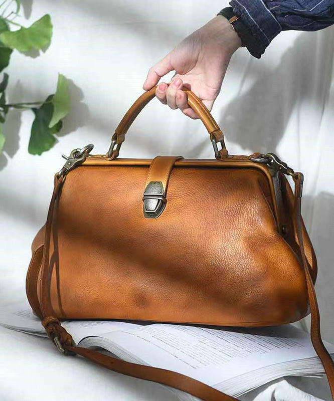 Capacity Leather Large Handbag Brown Tote Vintage