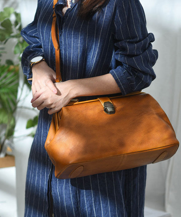 Capacity Leather Large Handbag Brown Tote Vintage