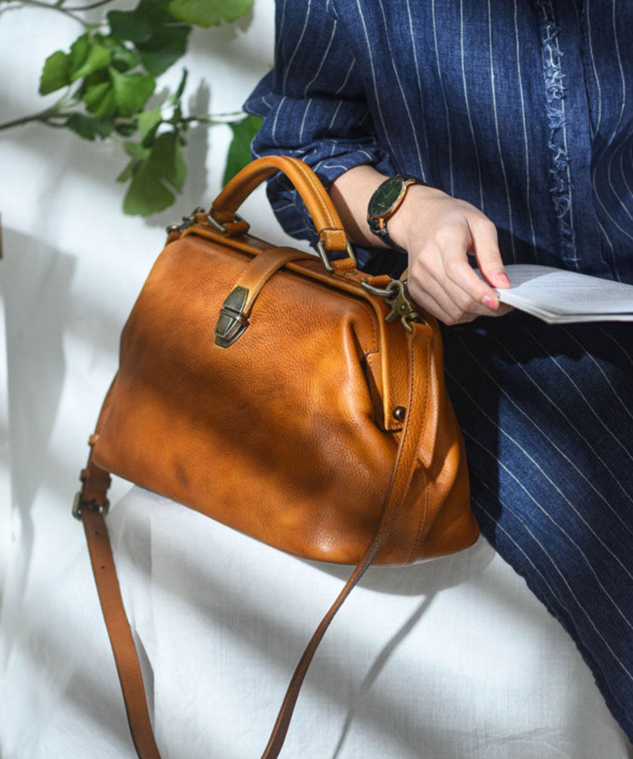 Capacity Leather Large Handbag Brown Tote Vintage