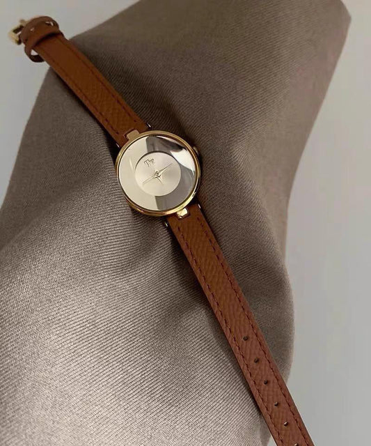 Brown Vintage Crystal Leather Watches Alloy Hardlex