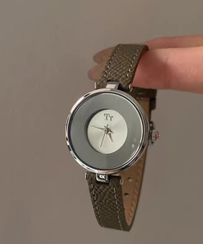 Brown Vintage Crystal Leather Watches Alloy Hardlex