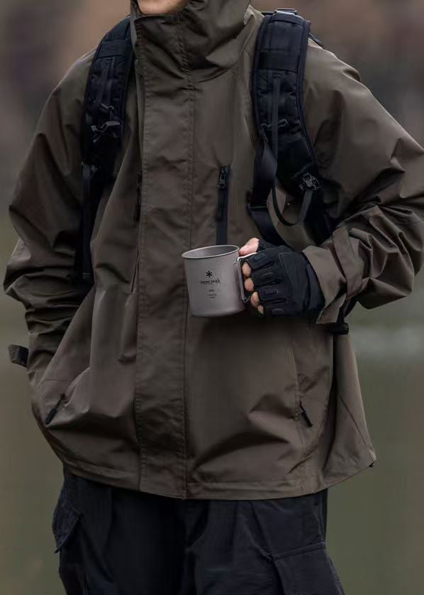 Zippered Mens Brown Spring Oversized Pockets Cotton Coats Vintage