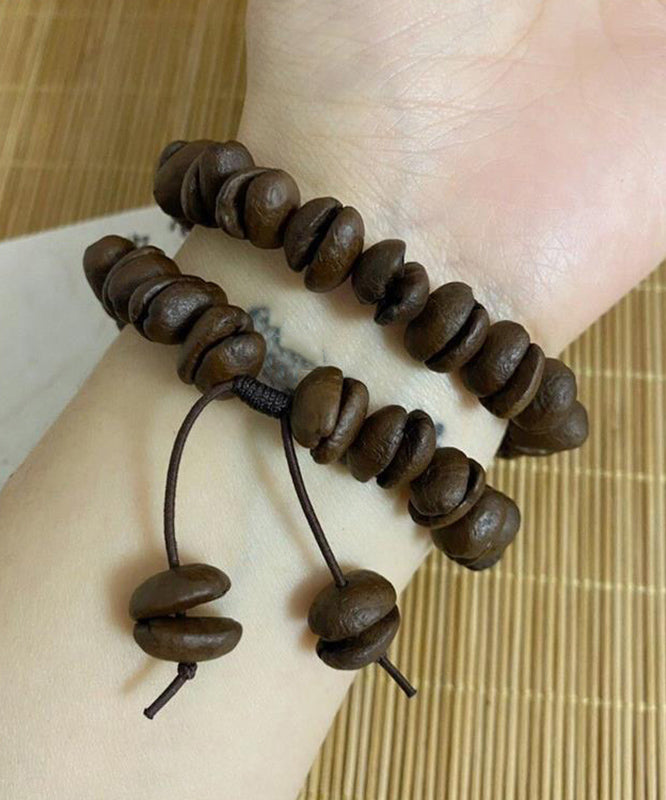 Coffee Vintage Leather Charm Rope Bracelet Beads