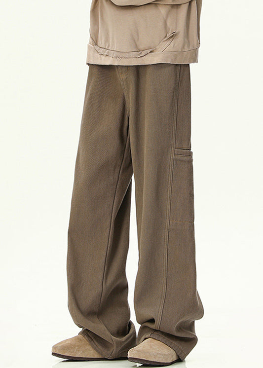 Vintage Pants Coffee Design Original Denim Spring Men Pockets