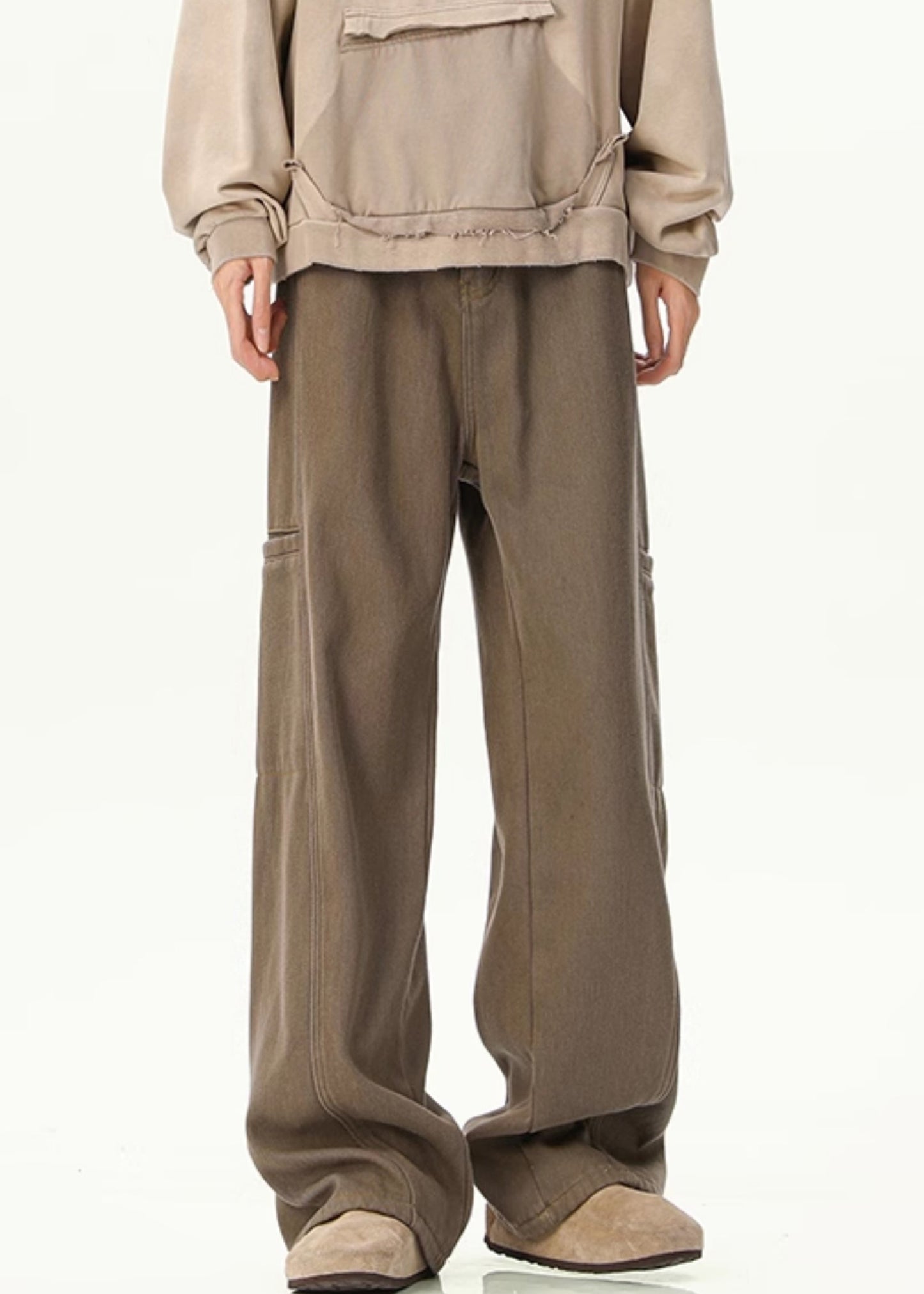 Vintage Pants Coffee Design Original Denim Spring Men Pockets