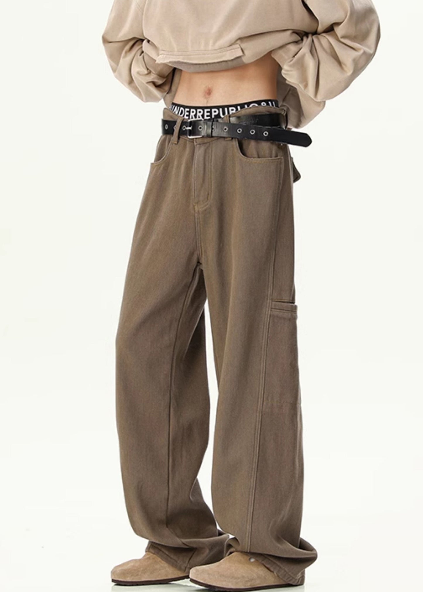 Vintage Pants Coffee Design Original Denim Spring Men Pockets