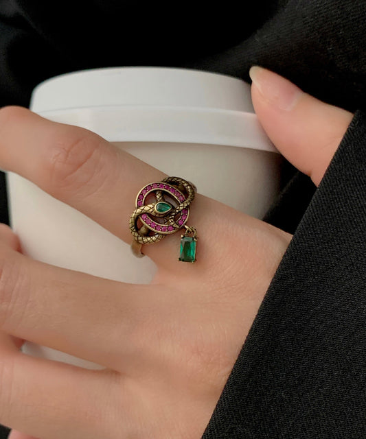 Vintage Rings Ancient Open Small Zircon Snake Colorblock Gold