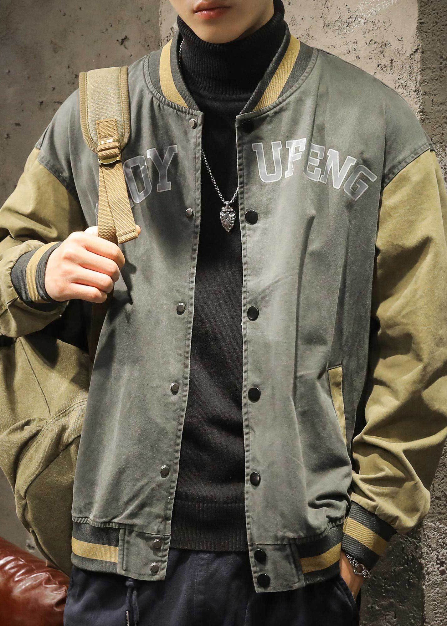 Vintage Dark Gray Print Patchwork Cotton Mens Jackets Spring TC010