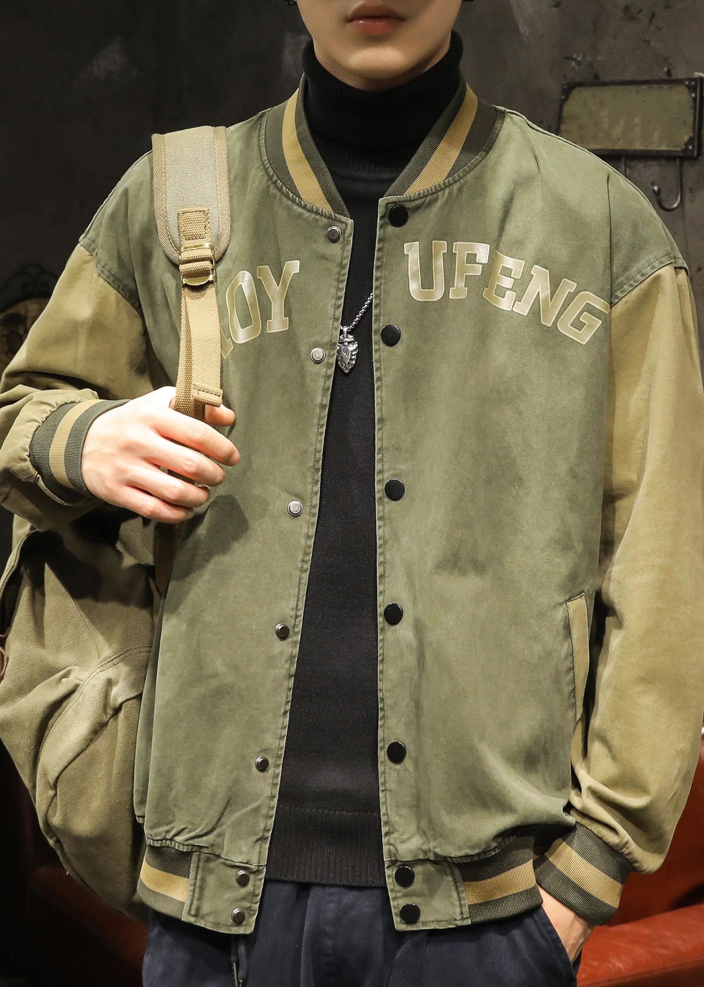 Vintage Dark Gray Print Patchwork Cotton Mens Jackets Spring TC010