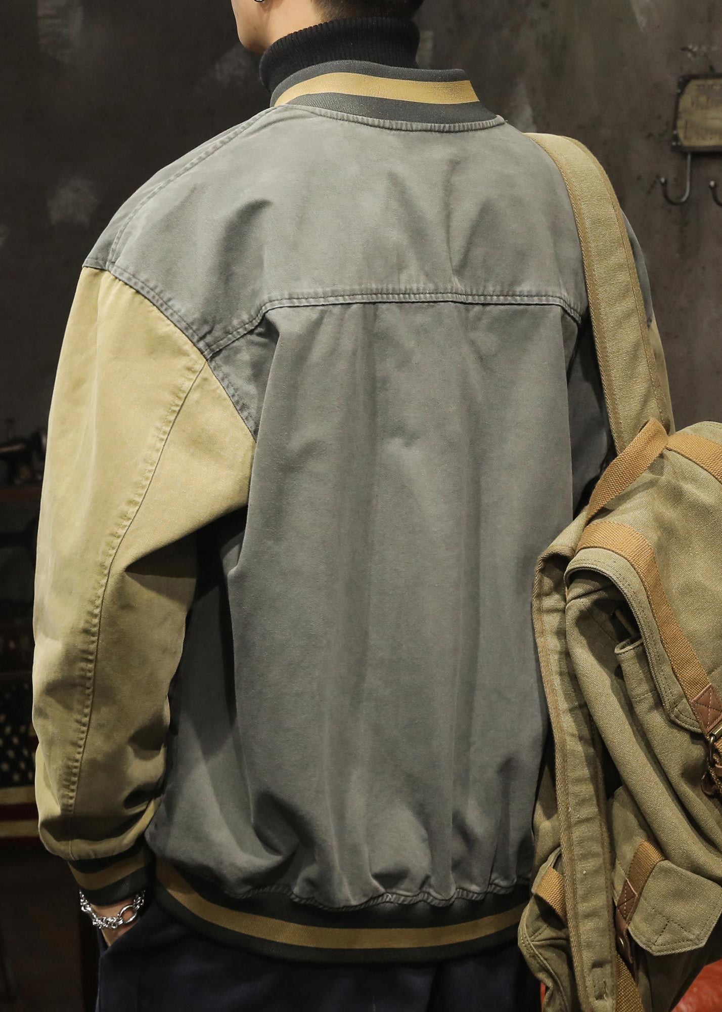 Vintage Dark Gray Print Patchwork Cotton Mens Jackets Spring TC010