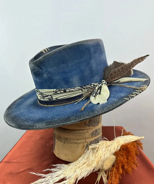 Wool Hat Ethnic Cowboy Vintage Blue Style