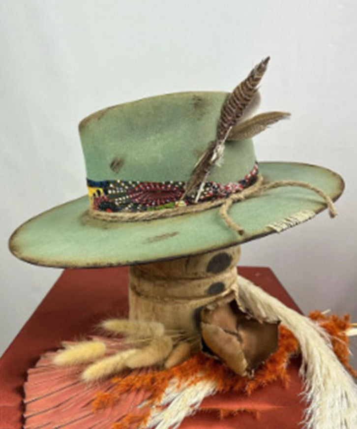 Wool Hat Ethnic Cowboy Vintage Blue Style