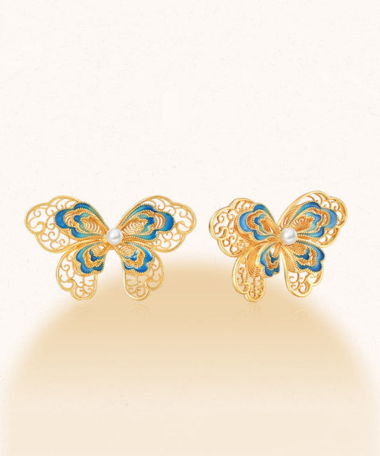 Out Silver Sterling Gold Pearl Vintage Butterfly Overgild Hollow