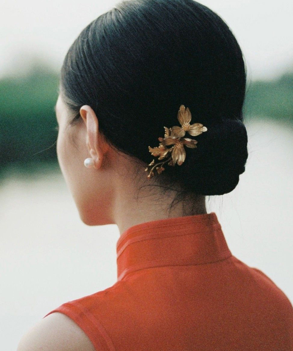 Hairpin Vintage Iris Sterling Silver Gold Overgild