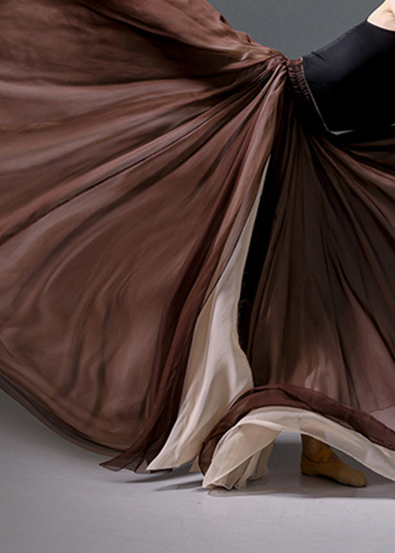 Summer Waist Green Silk Maxi High Skirt Vintage Grass Patchwork