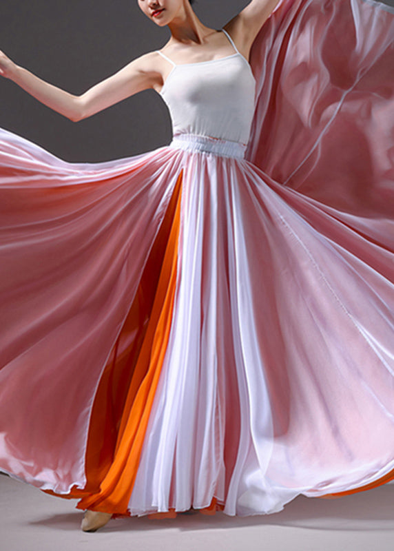 Summer Waist Green Silk Maxi High Skirt Vintage Grass Patchwork