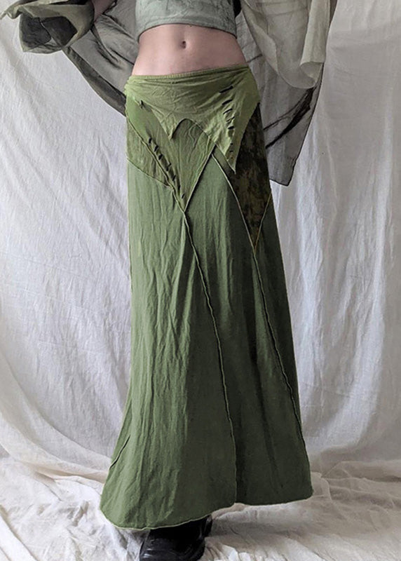 Summer Green Vintage Side Asymmetrical Skirts Open Cotton