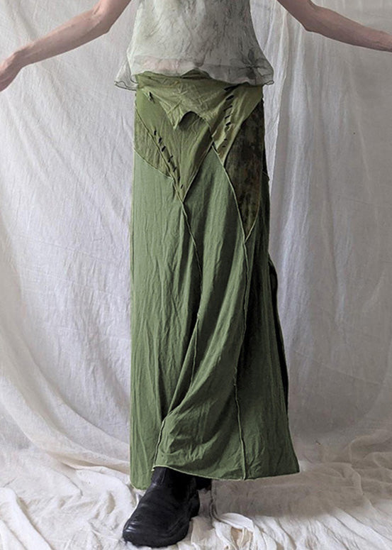 Summer Green Vintage Side Asymmetrical Skirts Open Cotton