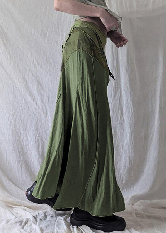 Summer Green Vintage Side Asymmetrical Skirts Open Cotton