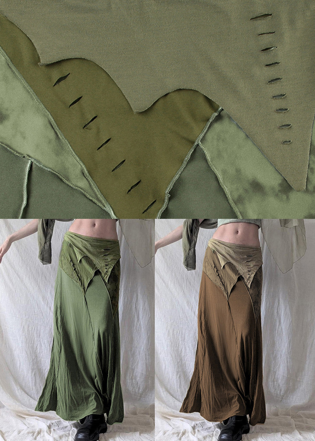 Summer Green Vintage Side Asymmetrical Skirts Open Cotton
