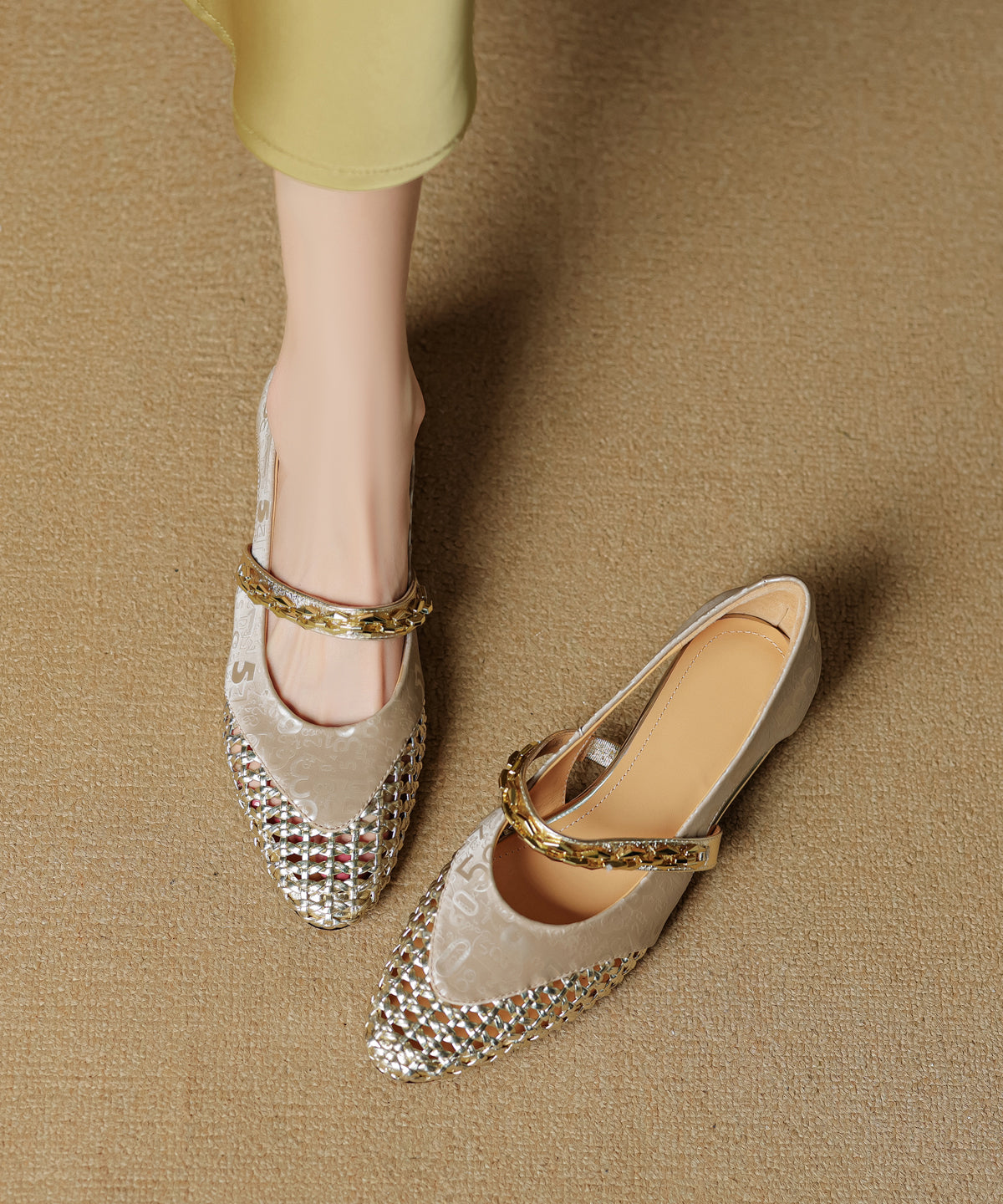 Leather Vintage Splicing Cowhide Out Chunky Shoes Green Hollow