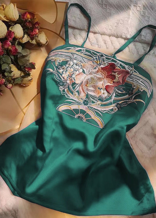 Vintage Green Embroidered Strapless Tops YH008