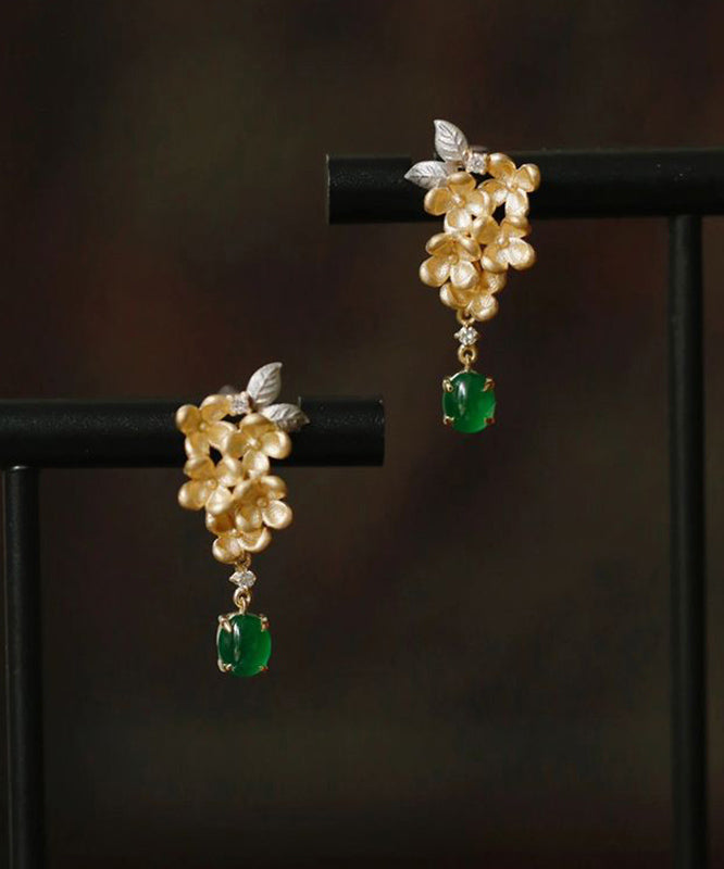 Zircon Jade Vintage Green Earrings Tasselud StCopper Floral