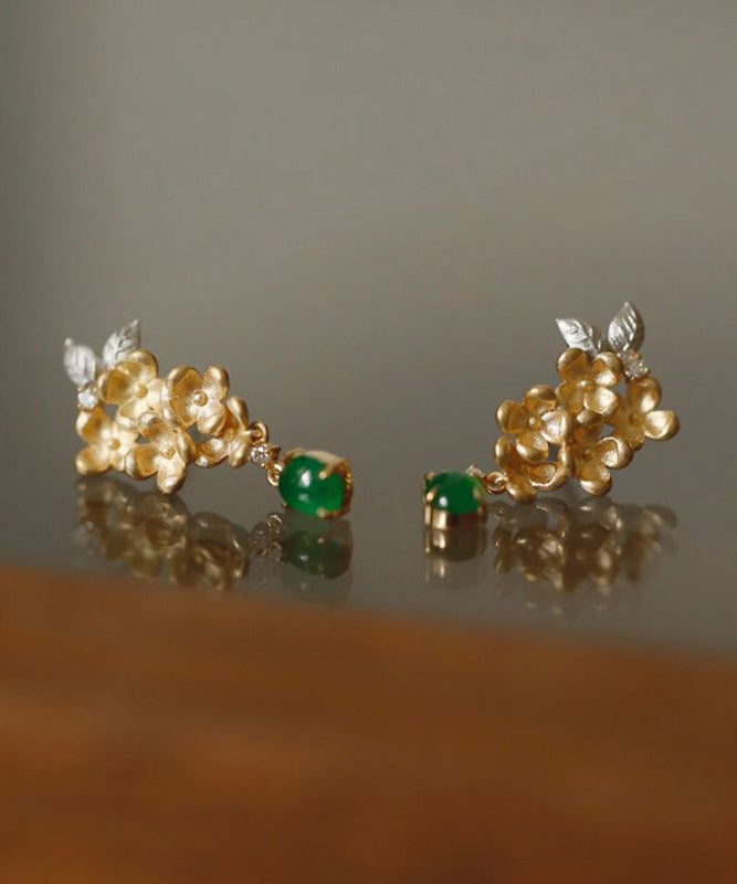 Zircon Jade Vintage Green Earrings Tasselud StCopper Floral