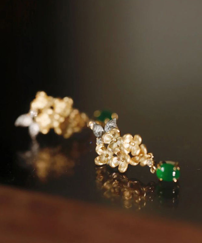 Zircon Jade Vintage Green Earrings Tasselud StCopper Floral