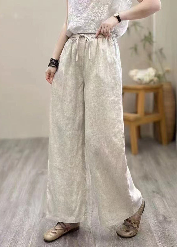 Linen Khaki Vintage Summer Waist Straight Elastic Pants