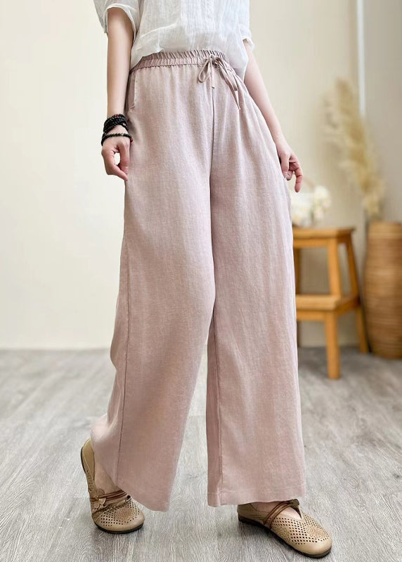 Linen Khaki Vintage Summer Waist Straight Elastic Pants