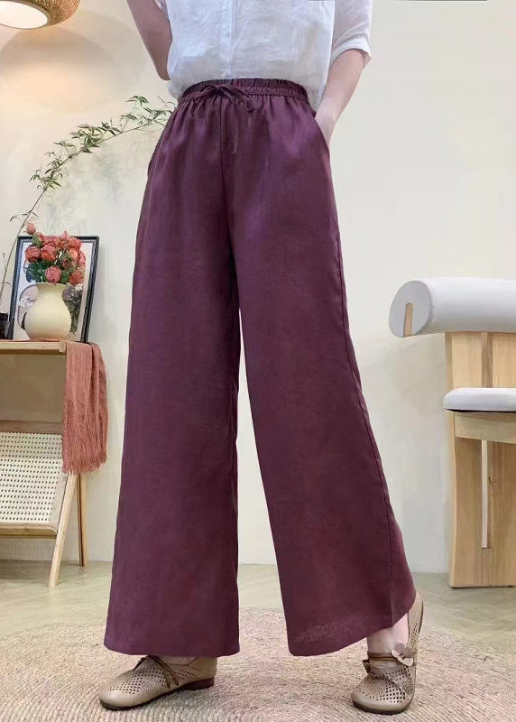 Linen Khaki Vintage Summer Waist Straight Elastic Pants