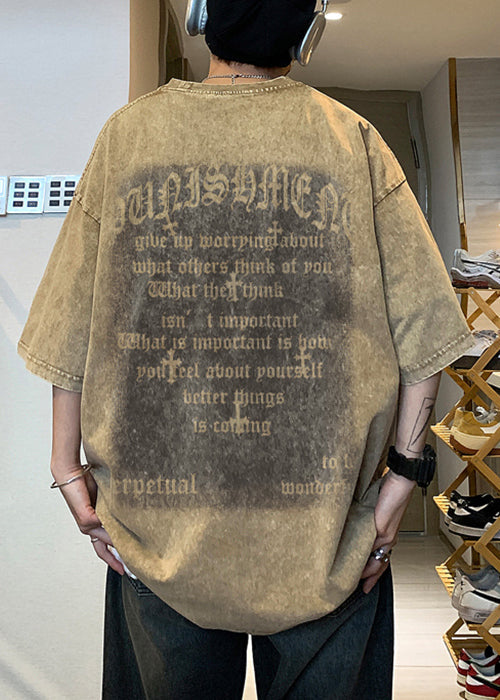 Vintage Khaki O Neck Print Cotton Graphic Tees Men Short Sleeve YL002