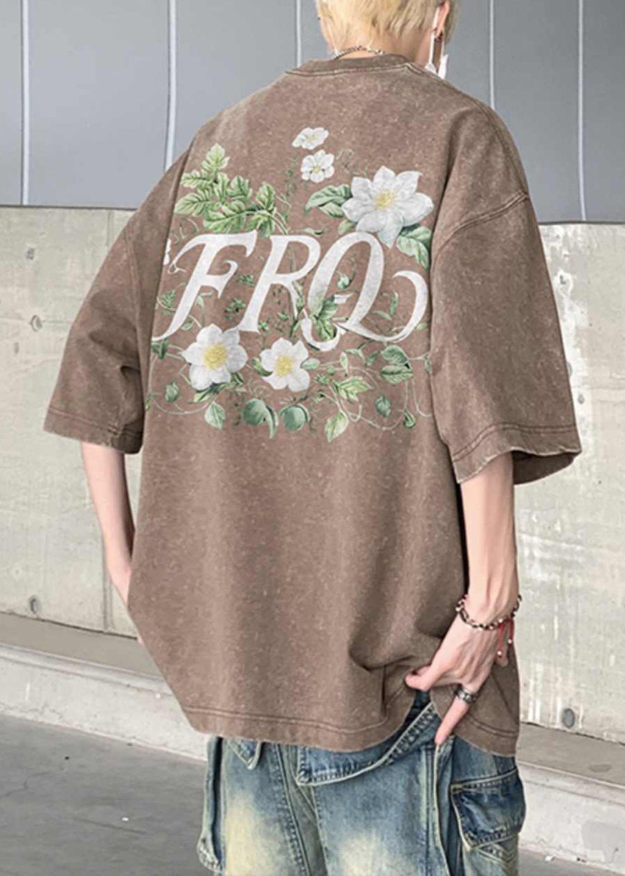 Print T Half Men Shirts Vintage Cotton Sleeve Khaki Cozy