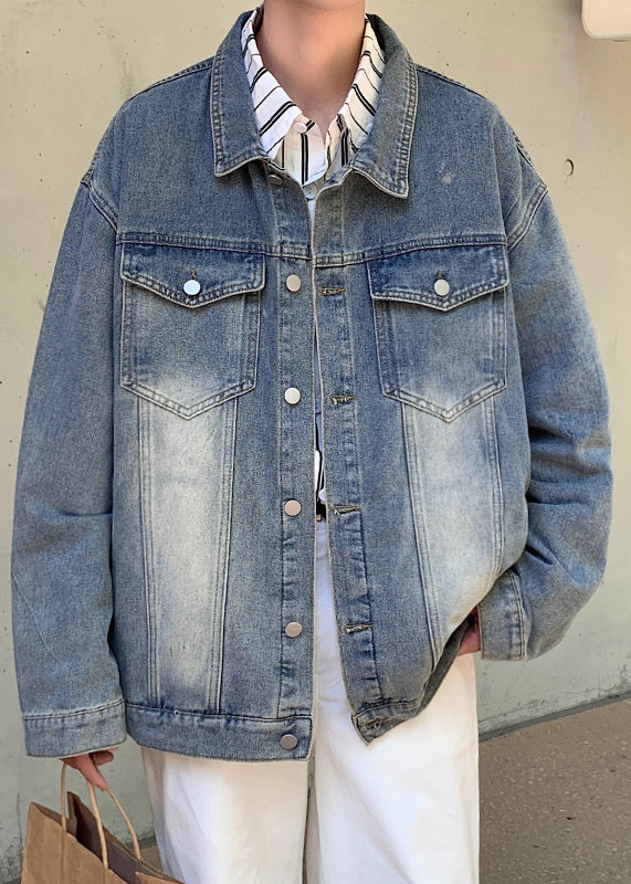 Pan Peter Collar Vintage Coats Mens Button Mud Denim Yellow