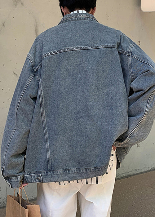 Pan Peter Collar Vintage Coats Mens Button Mud Denim Yellow