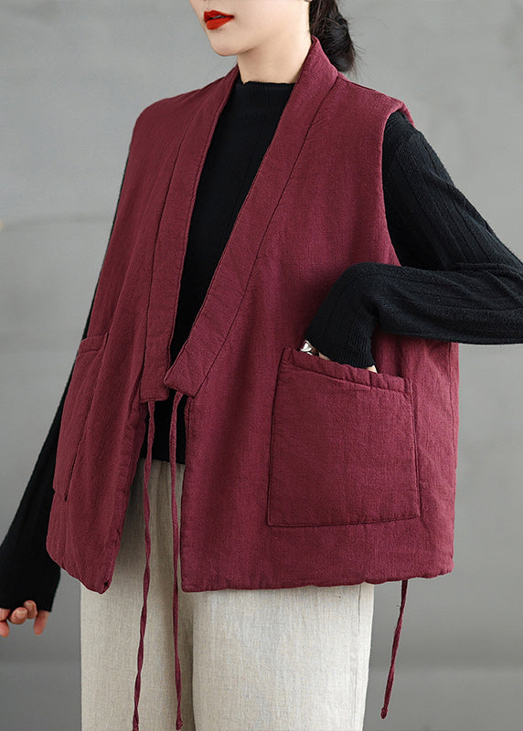 Vintage Mulberry V Neck Pockets Fine Cotton Filled Vest Sleeveless RU042