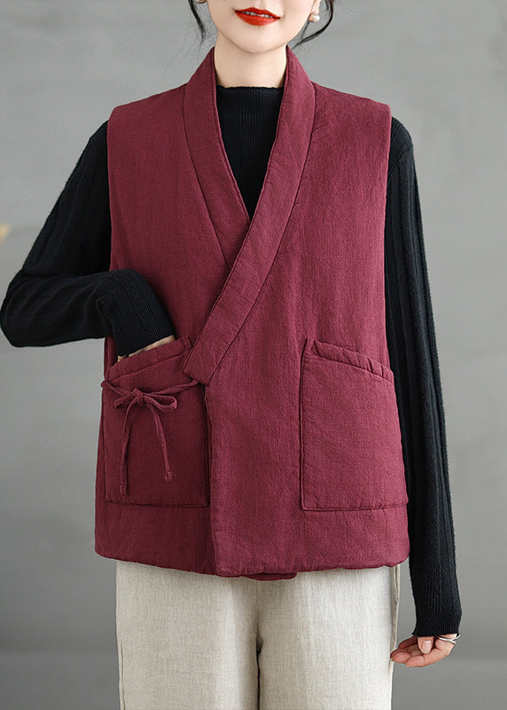 Vintage Mulberry V Neck Pockets Fine Cotton Filled Vest Sleeveless RU042