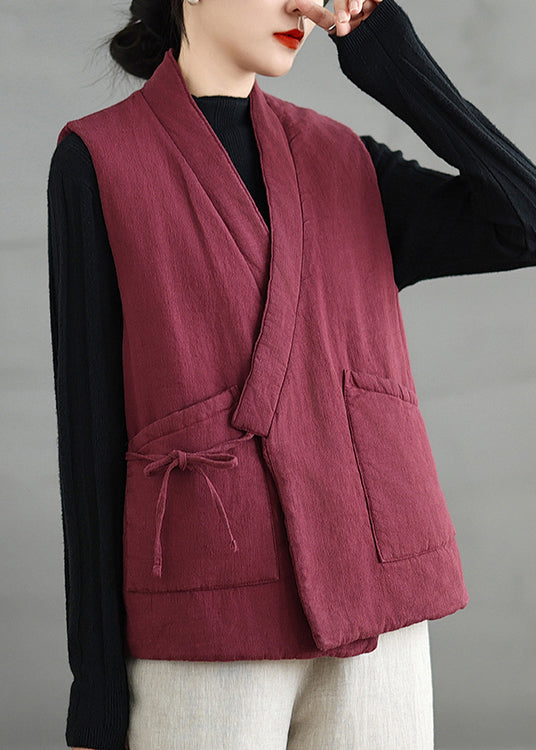 Vintage Mulberry V Neck Pockets Fine Cotton Filled Vest Sleeveless RU042