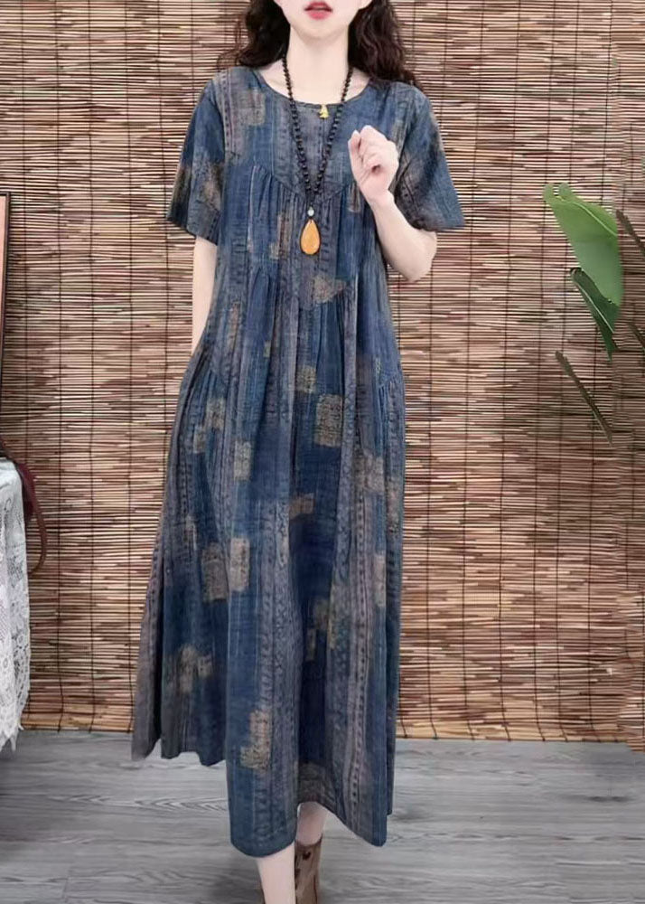 Vintage Oversized Dress Navy Cotton Summer Print