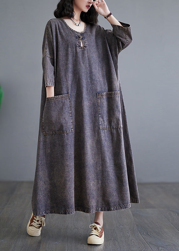 Vintage Patchwork Taschen Urlaub Denim Langes Kleid Armband Ärmel GH1054