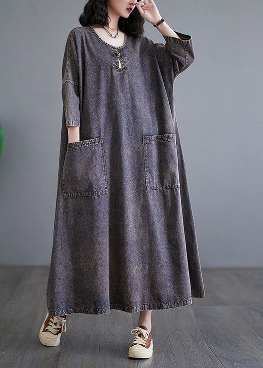 Vintage Patchwork Taschen Urlaub Denim Langes Kleid Armband Ärmel GH1054