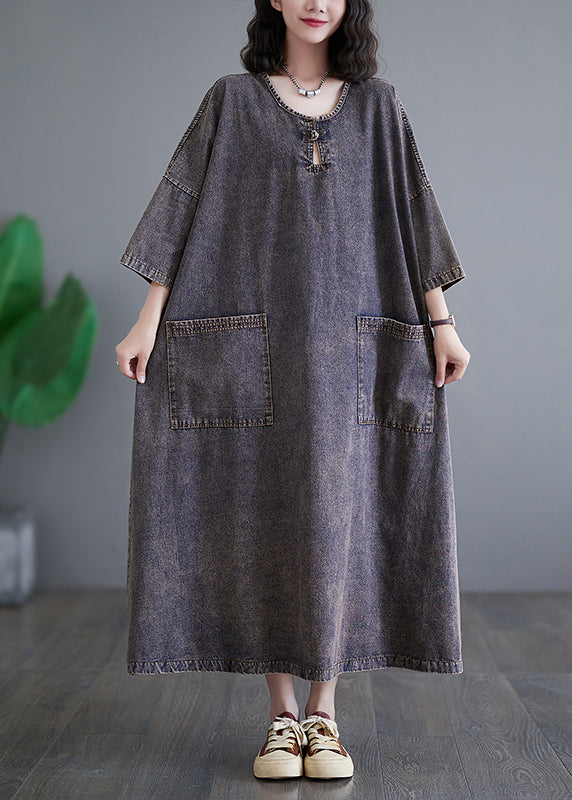 Vintage Patchwork Taschen Urlaub Denim Langes Kleid Armband Ärmel GH1054