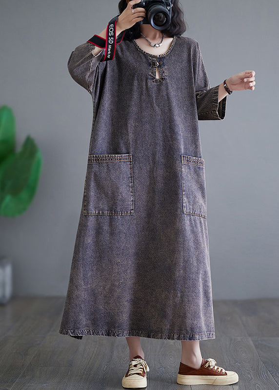 Vintage Patchwork Taschen Urlaub Denim Langes Kleid Armband Ärmel GH1054