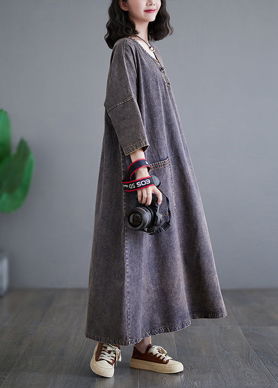 Vintage Patchwork Taschen Urlaub Denim Langes Kleid Armband Ärmel GH1054