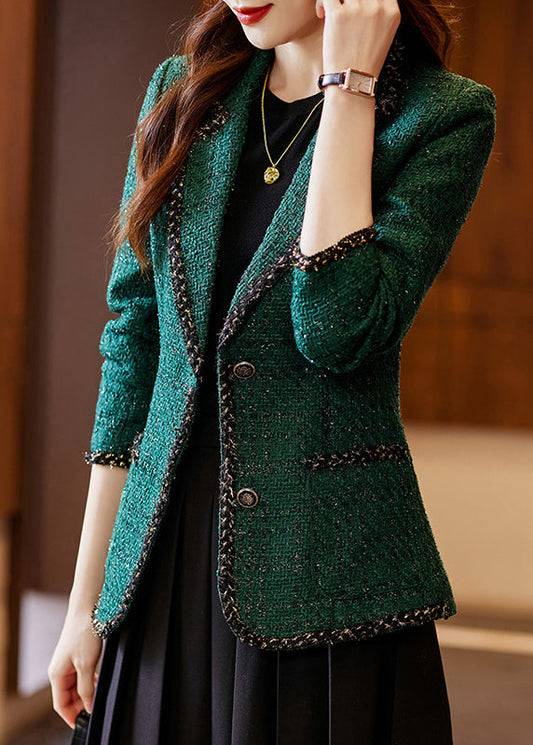 Vintage Peacock Green Patchwork Woolen Coat Spring YJ049