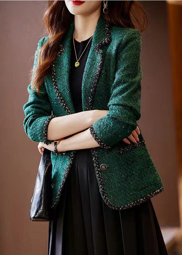 Vintage Peacock Green Patchwork Woolen Coat Spring YJ049