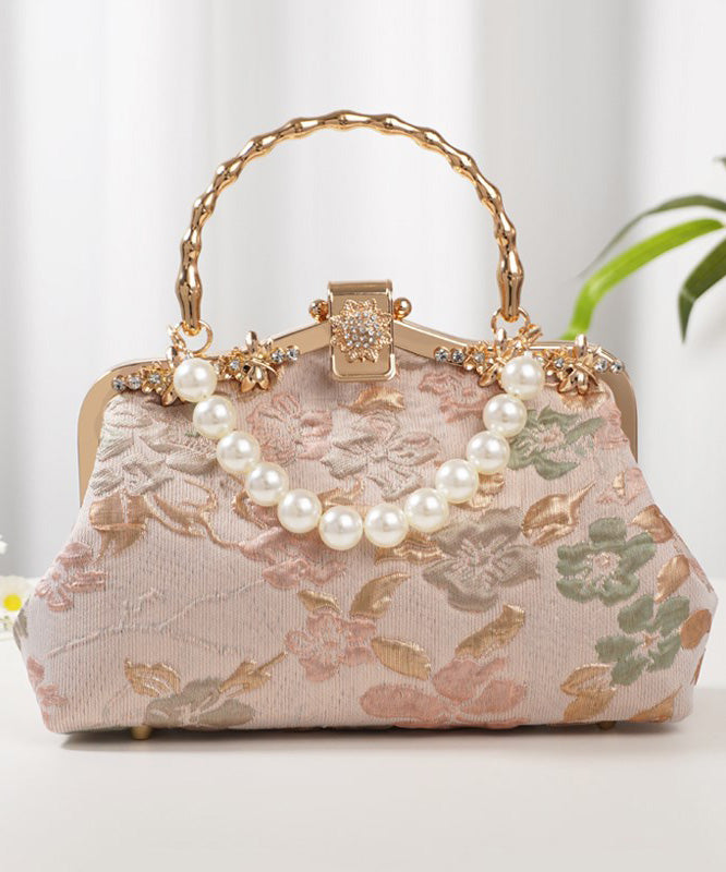 Pink Tote Bead Bag Vintage Zircon Embroidered